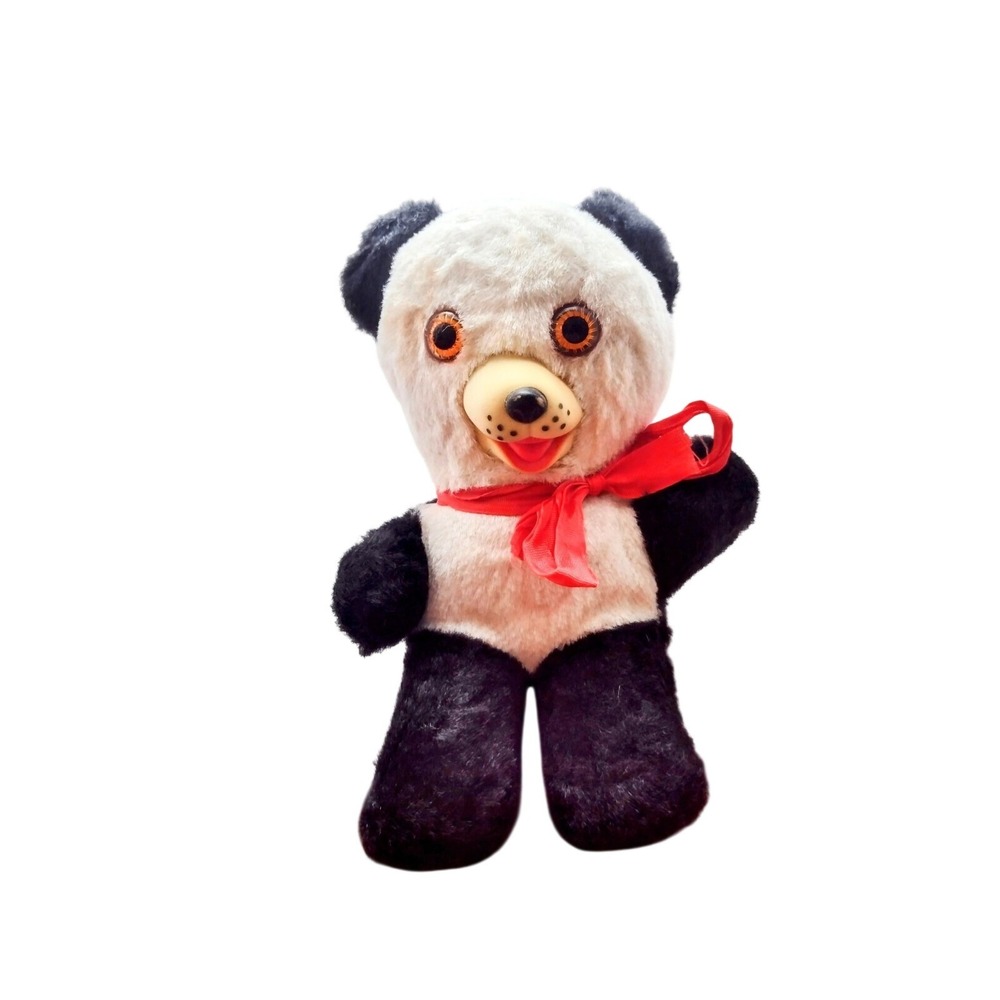 Takara Trading Co Panda Bear Plush Rubber Face Tokyo Japan‎ Red Ribbon
